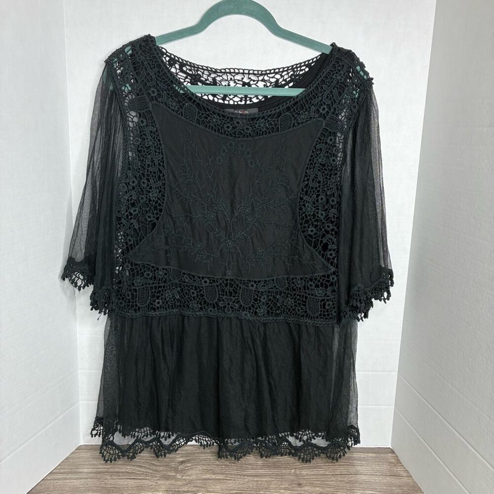 Style & Co Witchy Goth Dark Cottagecore Black Mesh Crochet Sheer Top Women’s